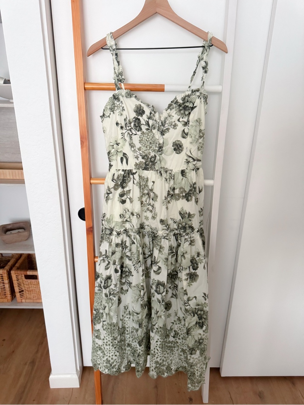 Anthropologie Sleeveless Sweetheart A-Line Midi Dress Eyelet Green - Picture 4 of 15